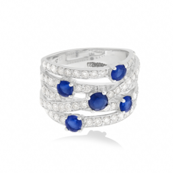 Multiple Blue Sapphire Diamon ring in Whit Gold